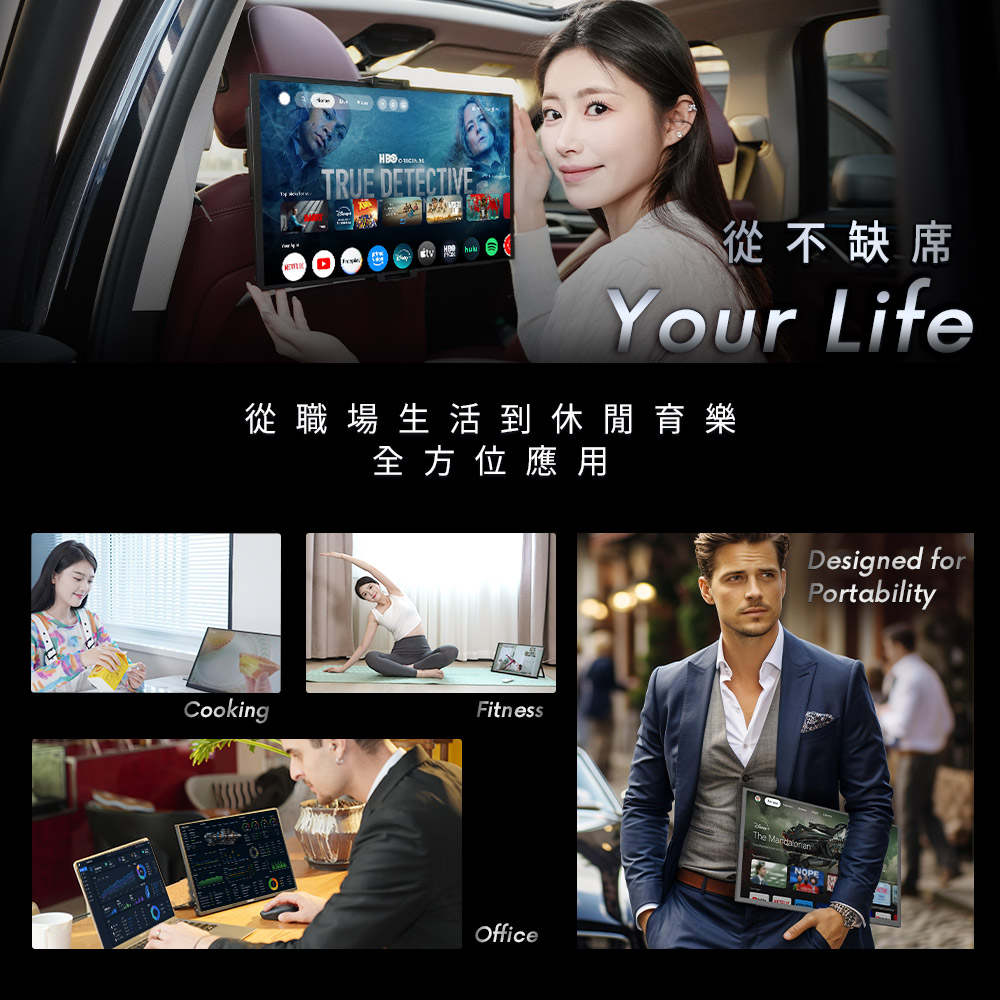 【台陞科技】REAICE 美國Kinhank18.4型IPS可攜式Google TV/外接螢幕 贈送65W三孔充電器+TypeC充電線+防潑水電腦包, , large