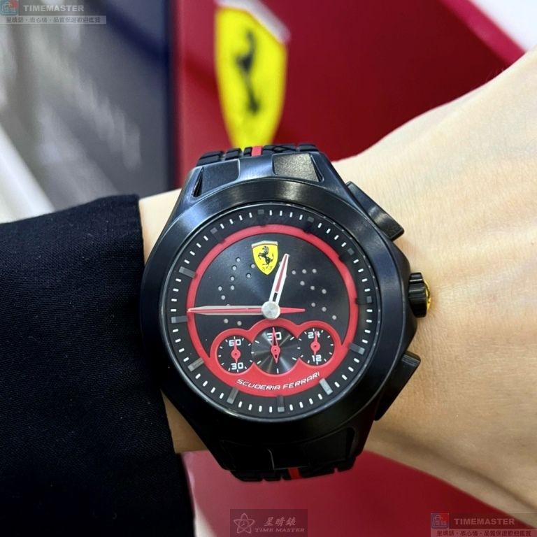 [星晴錶業]FERRARI手錶,46mm,FE00110黑色錶面黑錶殼深黑色精鋼錶帶款, , large