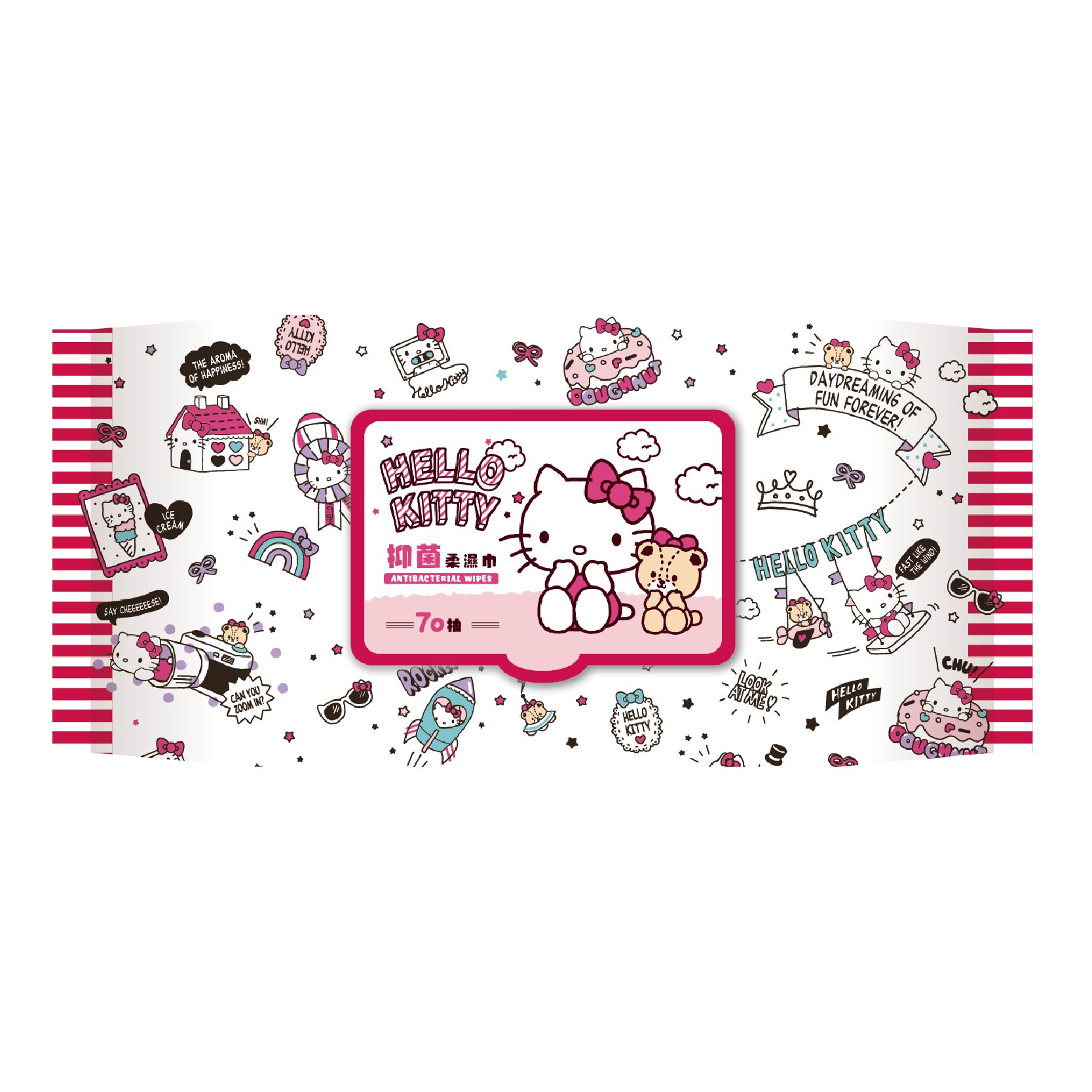 [寶富華]加蓋 Hello Kitty 交叉網眼布 抑菌柔濕巾70抽, , large