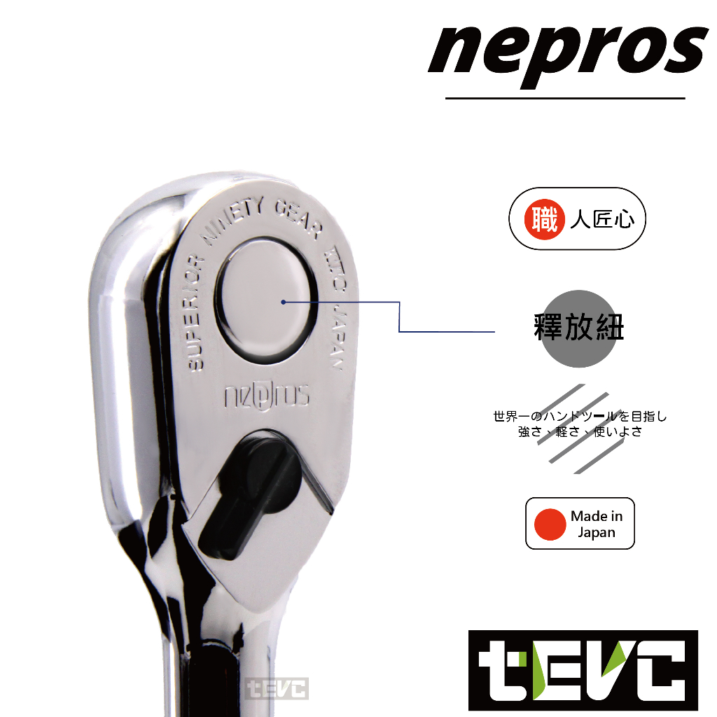 《tevc》T048 含稅 現貨 日本 KTC 新產品 NBR390A  NEPROS 9.5sq 三分 棘輪 扳手, , large