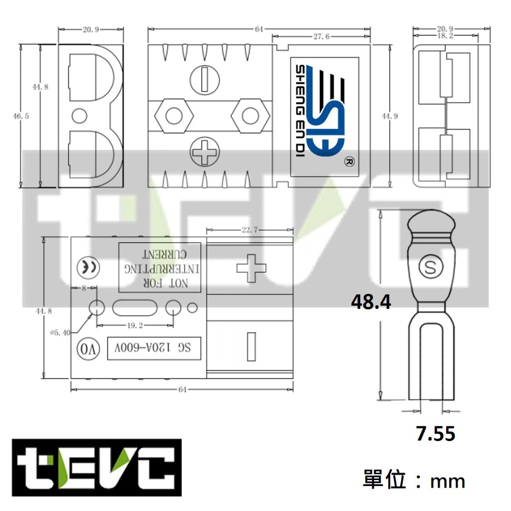 台灣 現貨 含稅 發票 120A C102 2P 安德森 接頭 連接器 電瓶 太陽能插座 大電流連接 電動車, , large