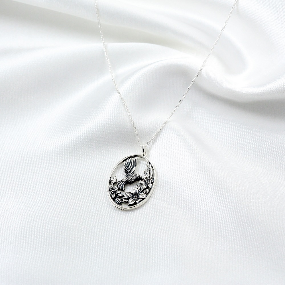 【Angel & Me】Hummingbird and Flower s925 sterling silver necklace birthday gift, , large