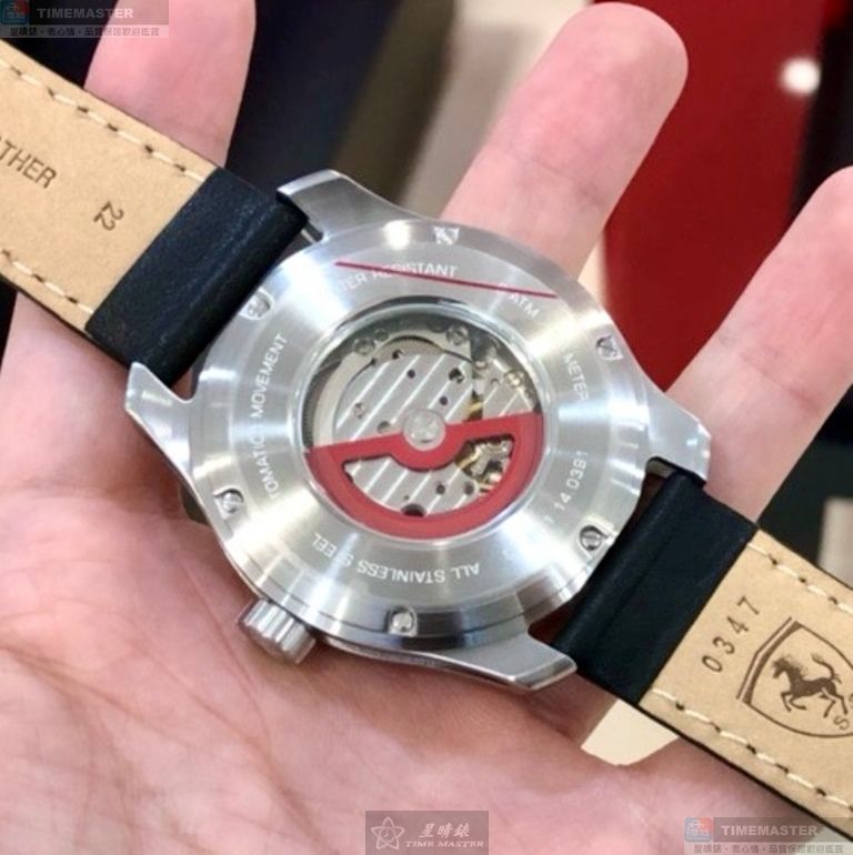 [星晴錶業]FERRARI手錶,44mm,FE00107黑色, 透視錶面銀錶殼深黑色真皮皮革錶帶款, , large