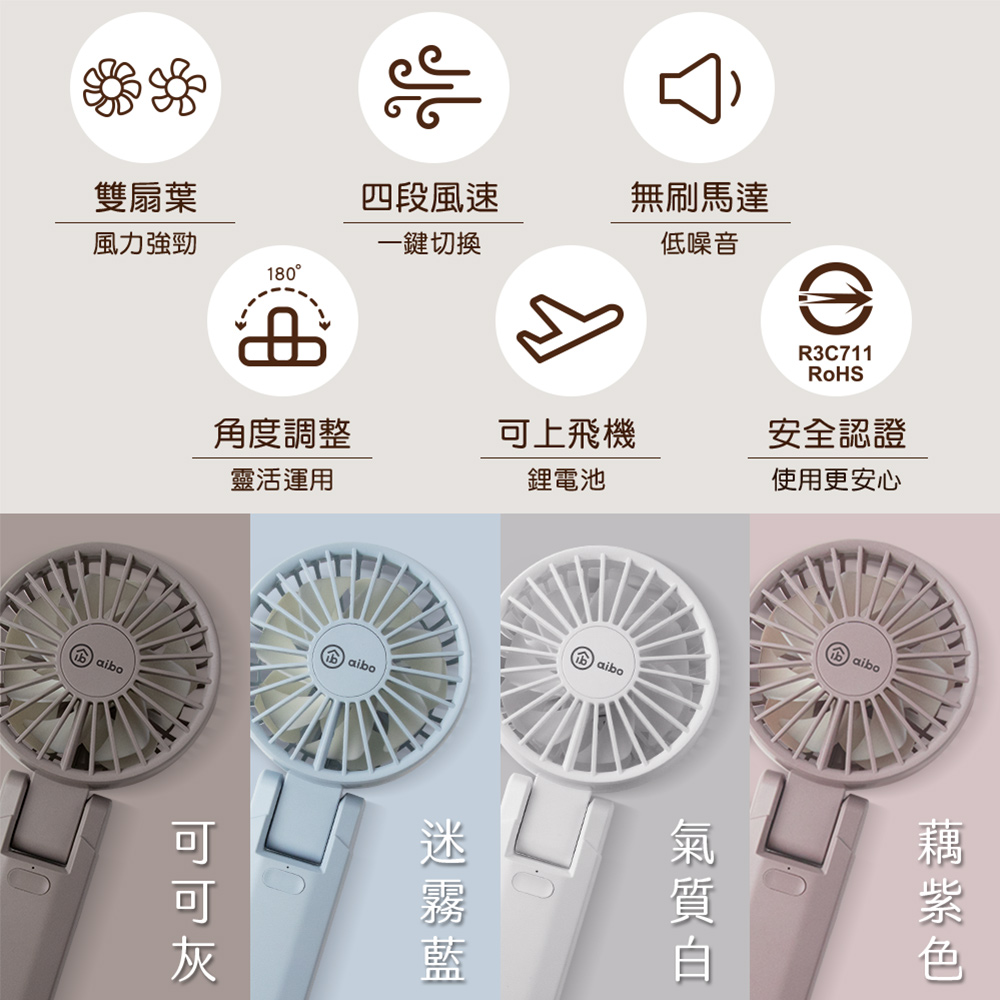 【aibo】雙扇葉折疊頸掛/手持兩用風扇-HA-FAN1146-B迷霧藍, , large