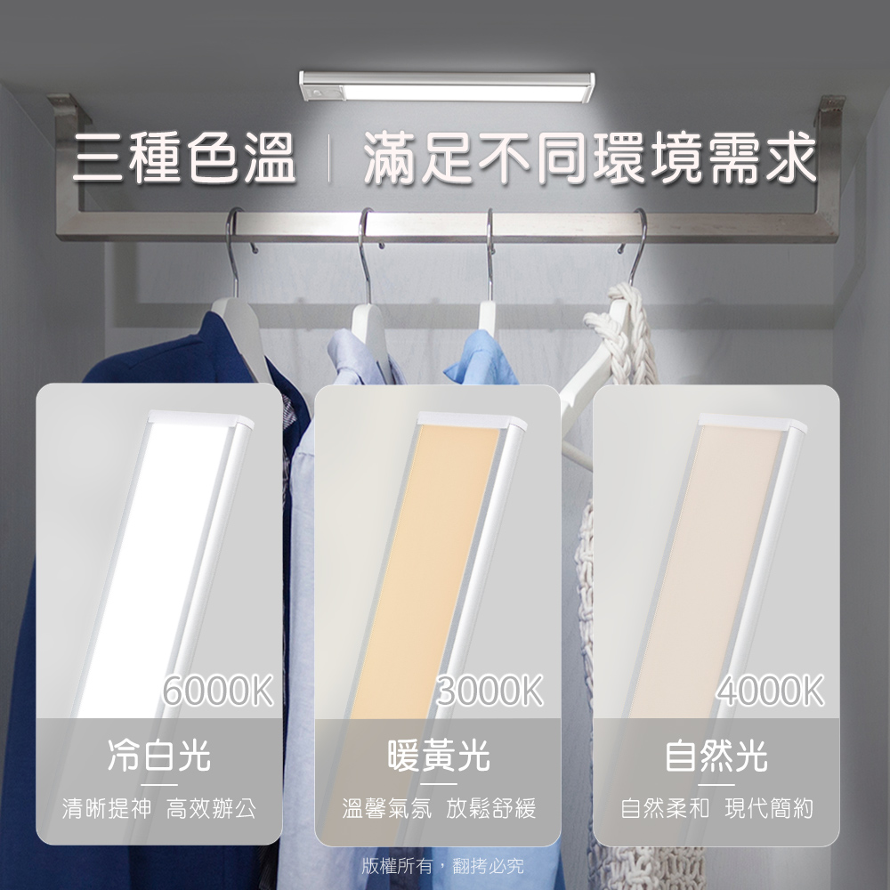 aibo 三色光 超薄長效續航 充電磁吸式 LED感應燈(20cm), , large