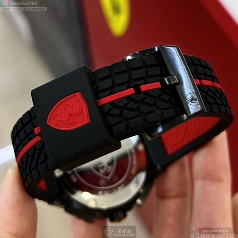 [星晴錶業]FERRARI手錶,46mm,FE00110黑色錶面黑錶殼深黑色精鋼錶帶款, , large