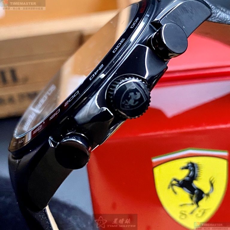 [星晴錶業]FERRARI手錶,46mm,FE00045黑色錶面黑錶殼深黑色真皮皮革錶帶款, , large
