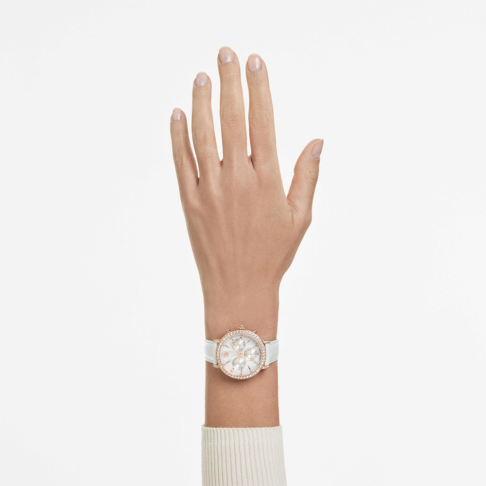 SWAROVSKI 施華洛世奇 Dextera Octagon 珍珠貝水晶三眼計時女錶-36mm  送禮推薦(5754536), , large