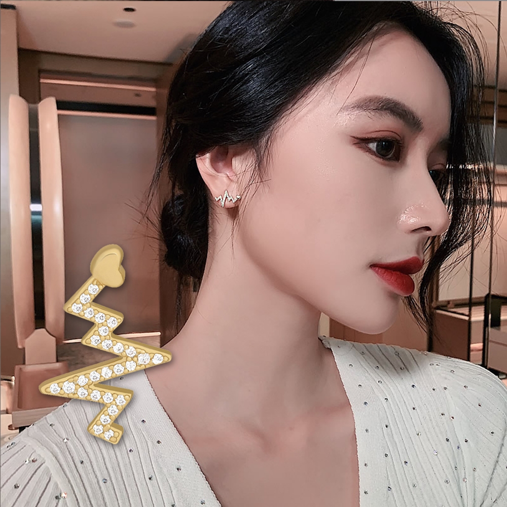 【Gulicc 】古莉可 耳環 心金色閃電耳釘, , large