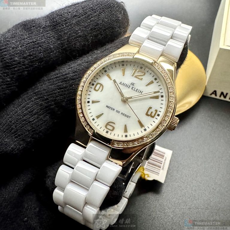 [星晴錶業]ANNE KLEIN手錶,34mm,AN00546白色, 貝母錶面金色錶殼白陶瓷錶帶款, , large