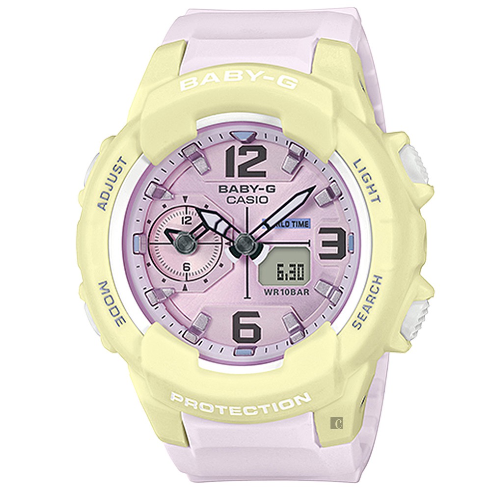 CASIO 卡西歐 Baby-G 粉嫩兩地時間錶-鵝黃X粉紫 BGA-230PC-9B, , large