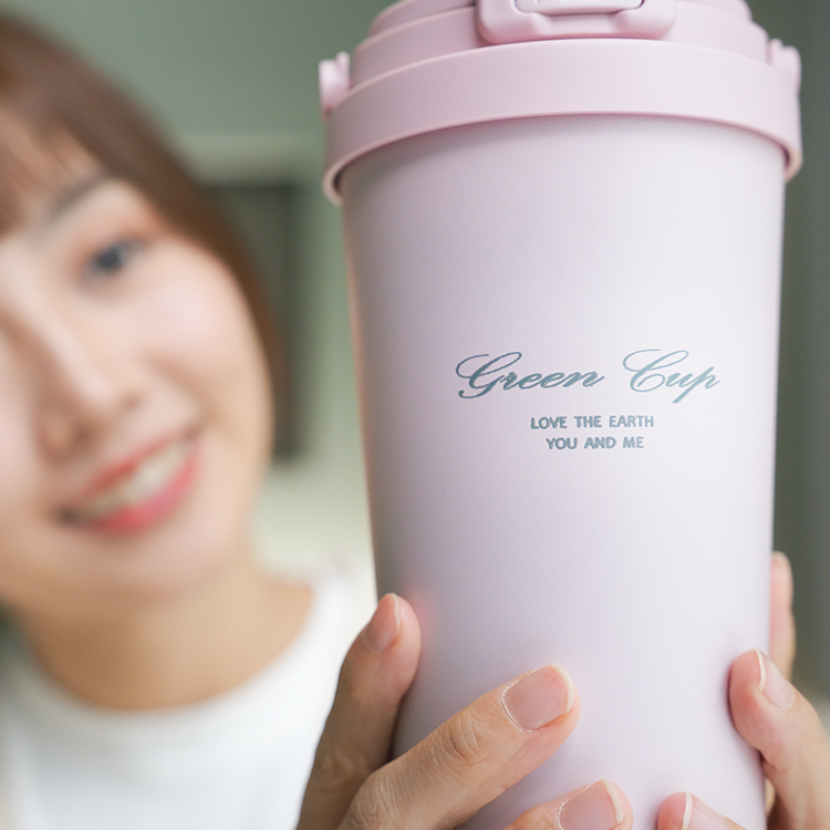 GREEN CUP 芊杯304不鏽鋼陶瓷手提直吸飲兩用保溫杯-玫瑰粉-700ml, , large