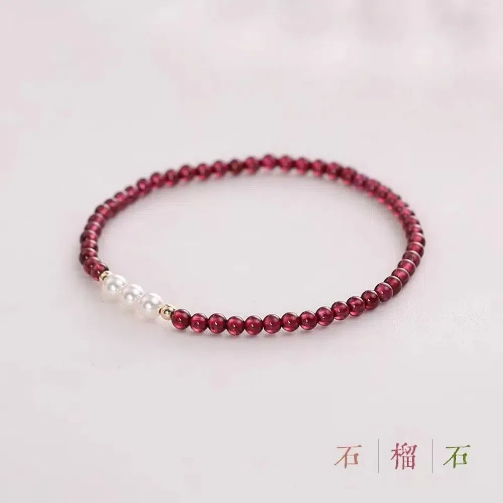 【A&R】招財開運 天然石榴石+珍珠4mm手鍊附精美禮盒, , large