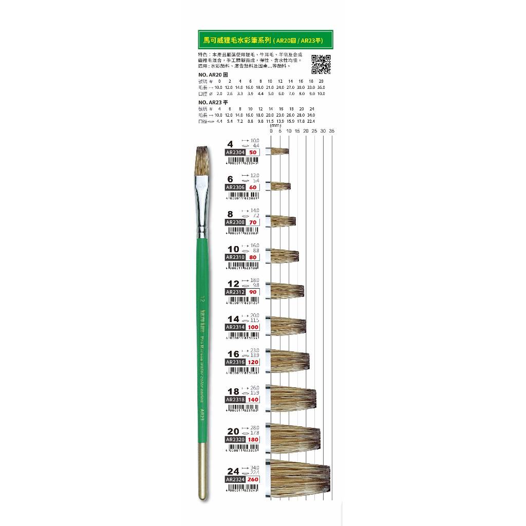 普思AP 馬可威 狸毛水彩筆(平)(AR2304), , large