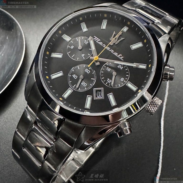 [星晴錶業]MASERATI手錶,42mm,R8853151010黑色錶面銀錶殼銀色精鋼錶帶款, , large