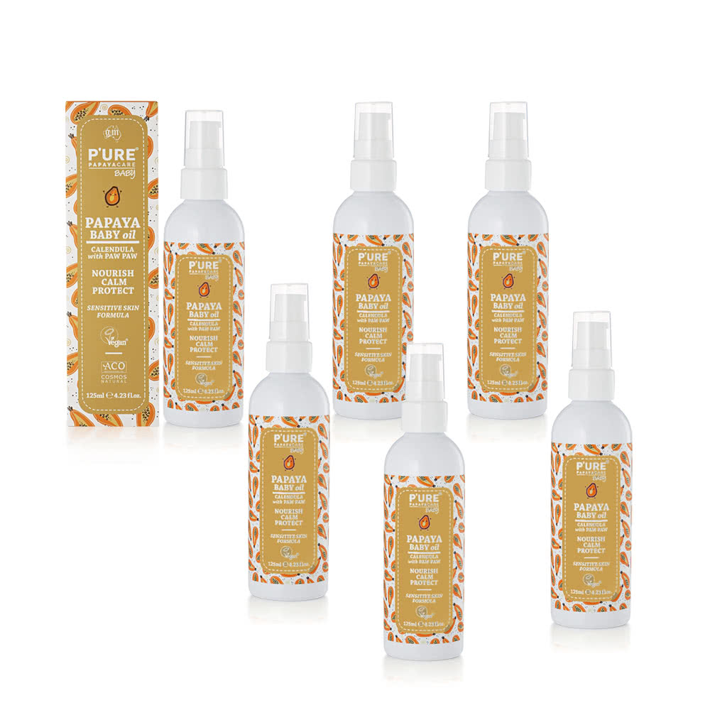 【澳洲Pure Papayacare】木瓜嬰兒油含金盞花(6入組 125ml/瓶) 即期品-2027年1月到期, , large