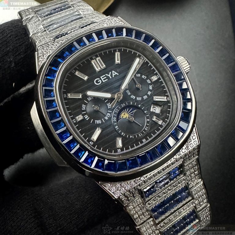 [星晴錶業]GEYA手錶,44mm,G78152GWB寶藍色錶面銀錶殼銀色精鋼錶帶款, , large