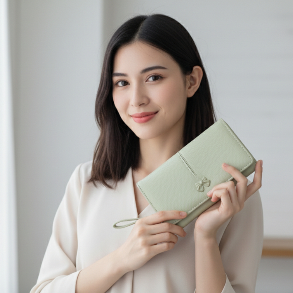 Ribbon&eacute; 柔霧翻蓋零錢長夾-奶茶色  女夾 人氣女用皮夾 情人節禮物, , large