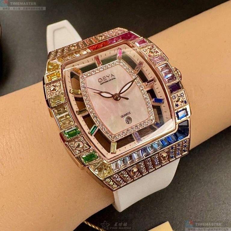 [星晴錶業]GEYA手錶,36mm, 44mm,G76221LHW白色錶面玫瑰金錶殼白矽膠錶帶款, , large