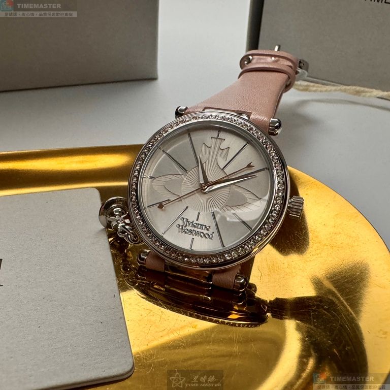 [星晴錶業]Vivienne Westwood手錶,32mm,VW30324銀白色錶面銀錶殼粉紅真皮皮革錶帶款, , large