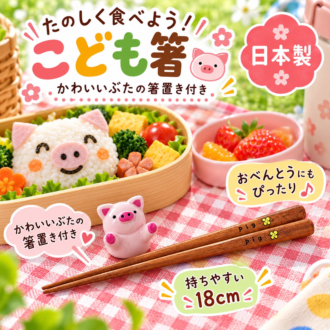 【HIYASU日安工坊】日本兒童箸-小豬 附筷架, , large