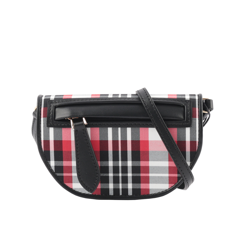 BURBERRY Olympia 牛皮拼帆布格紋附可拆背帶卡片夾/黑色/紅色, , large