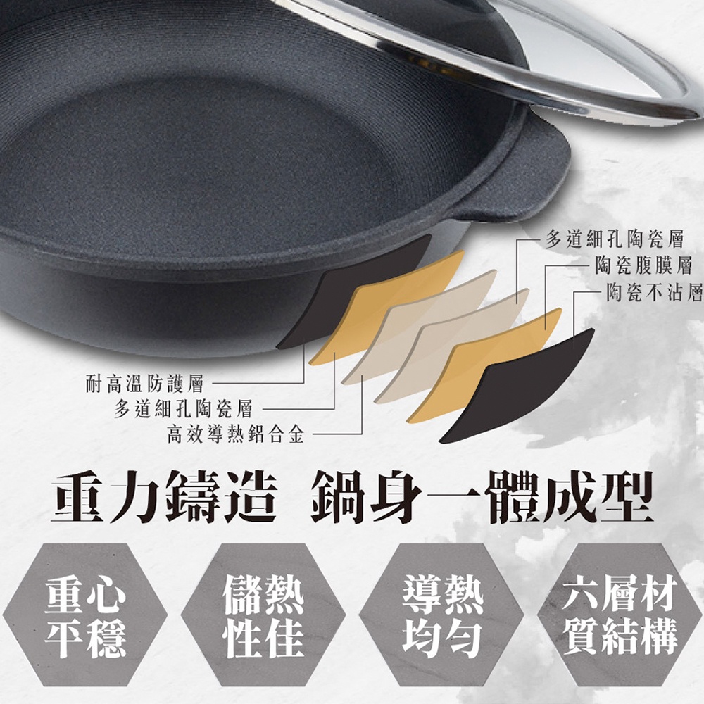 Miyaco 米雅可 遠紅外線陶瓷不沾炒鍋可用鐵鏟附蓋 33cm附蓋-Leidea樂德兒, , large