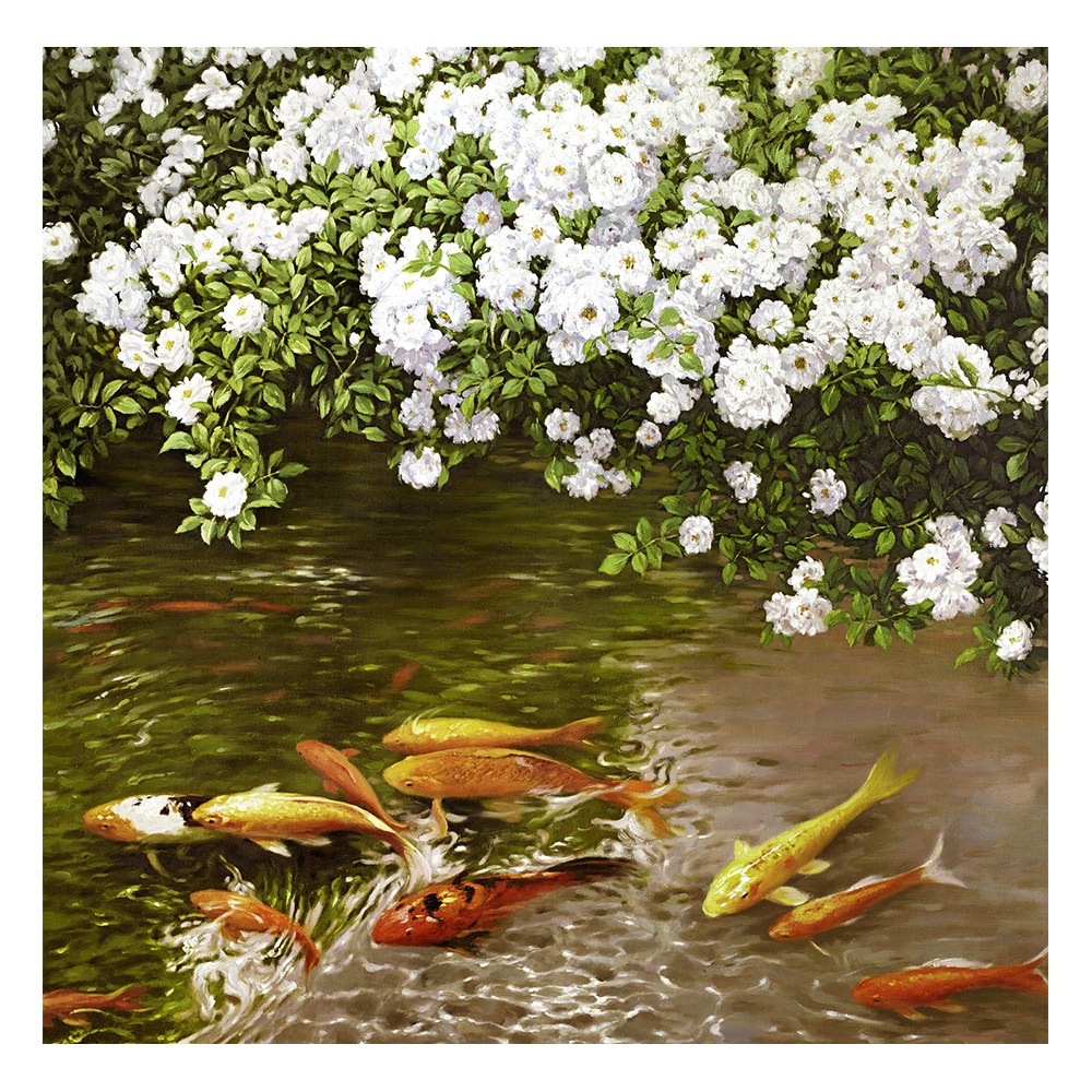 【御畫房】富貴有魚 國家一級畫師手繪油畫80&times;80cm(VF-170), , large