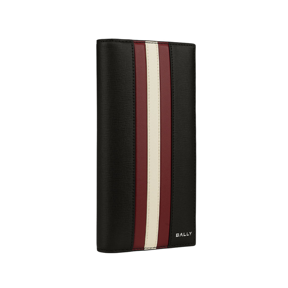 BALLY Mythos 紅白條紋再生牛皮對開二折長夾/黑色, , large