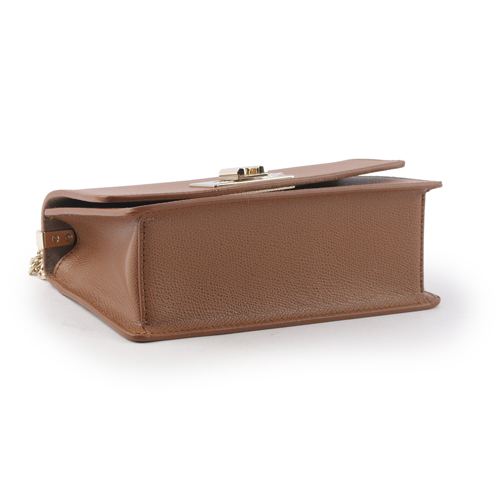 FURLA 1927 拱門轉釦迷你翻蓋鏈帶二用包/白蘭地酒色, , large