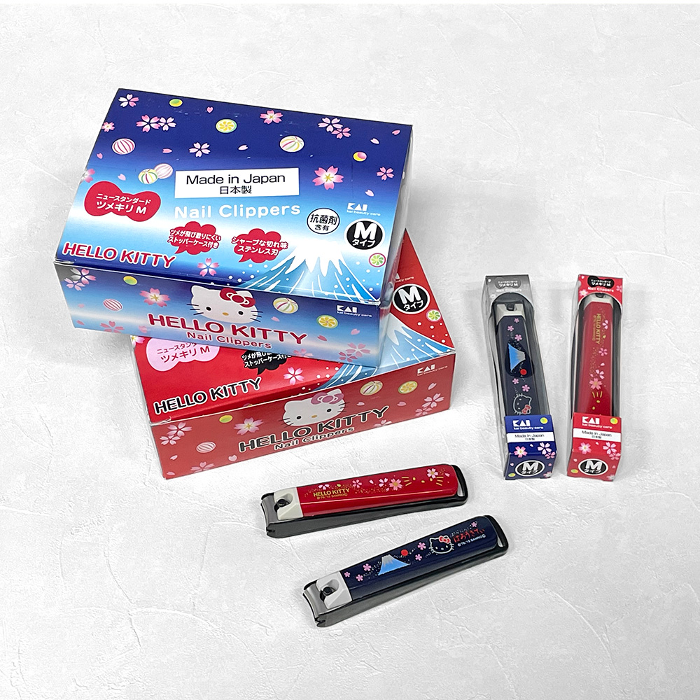 【日本貝印KAI】日本限定 Hello Kitty凱蒂貓 鍛造不鏽鋼 抗菌加工 高質感指甲剪 指甲刀(含指甲集屑盒+銼刀), , large