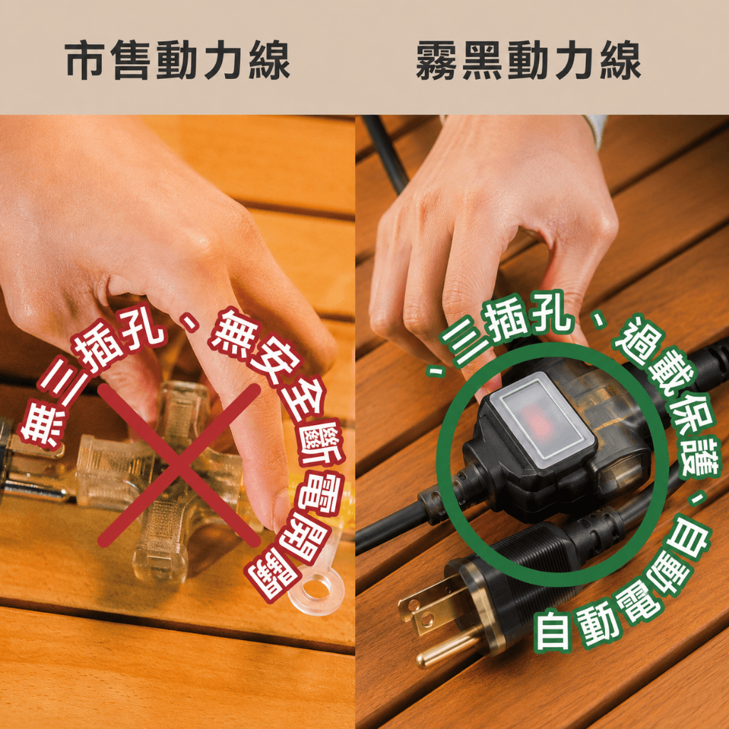 《台灣製造》露營動力線-燈-10米-15米-霧黑-3P過載防護動力線-三插頭-延長線-AX-386-BK, , large