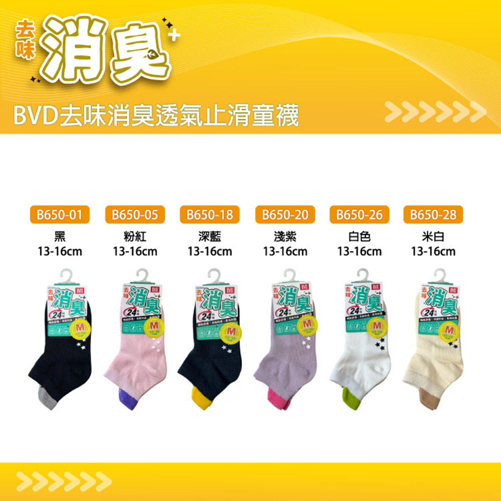 【BVD】6雙組-去味消臭透氣止滑童襪(13-16cm)-B650 立體腳跟 踝襪 台灣製-網, , large