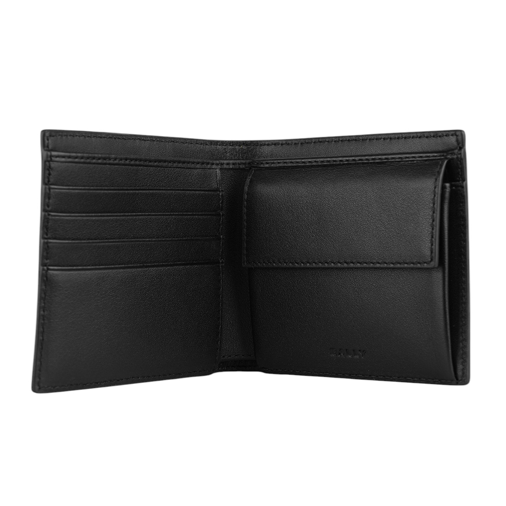 BALLY Mythos 紅白條紋再生牛皮對開零錢袋短夾/黑色, , large