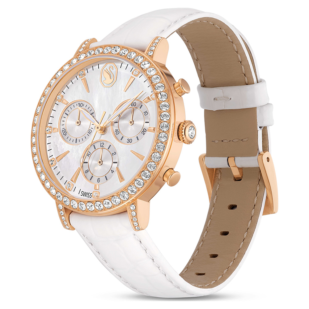 SWAROVSKI 施華洛世奇 Dextera Octagon 珍珠貝水晶三眼計時女錶-36mm  送禮推薦(5754536), , large