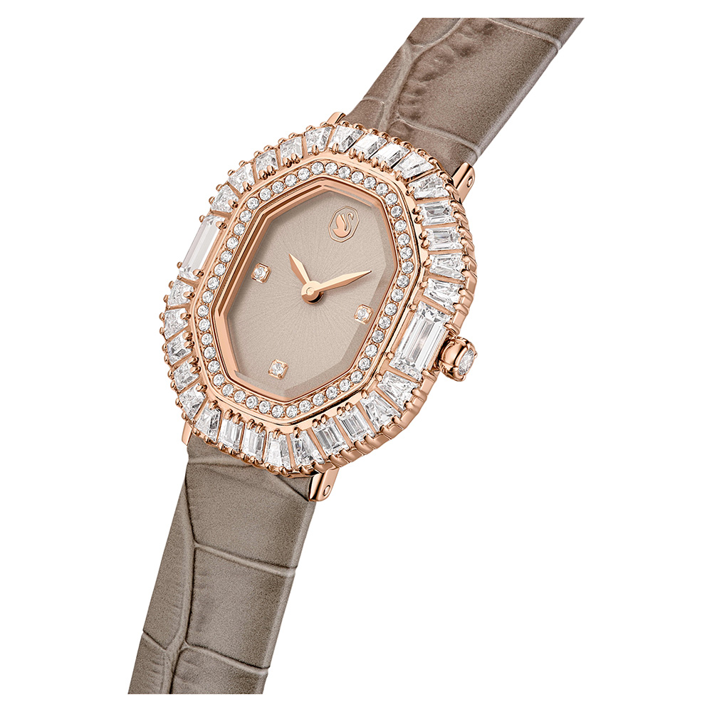SWAROVSKI 施華洛世奇 Matrix 奢華水晶八角女錶-灰褐色/30x25mm 618年中慶 推薦(5755686), , large