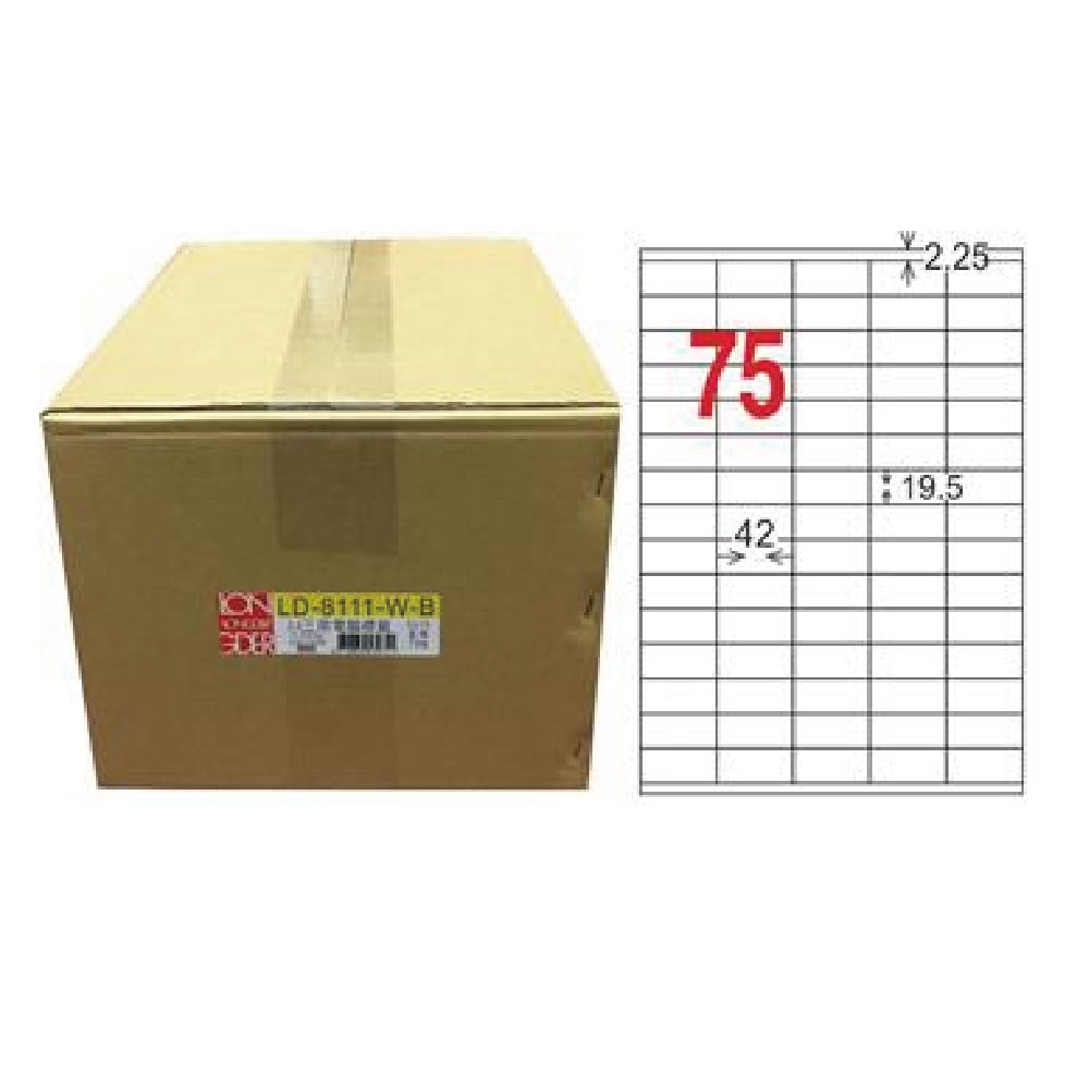 【龍德】LONGDER 三用電腦標籤 A4 75格 19.5*42mm白色1000張/箱 LD-8111-W-B(適用雷射、噴墨、影印), , large