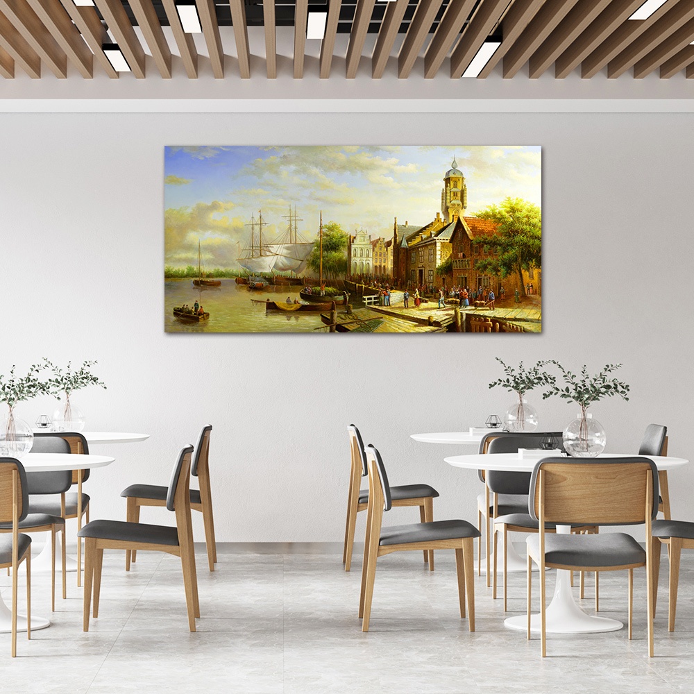 【御畫房】商貿市集 國家一級畫師手繪油畫60&times;120cm(VF-142), , large