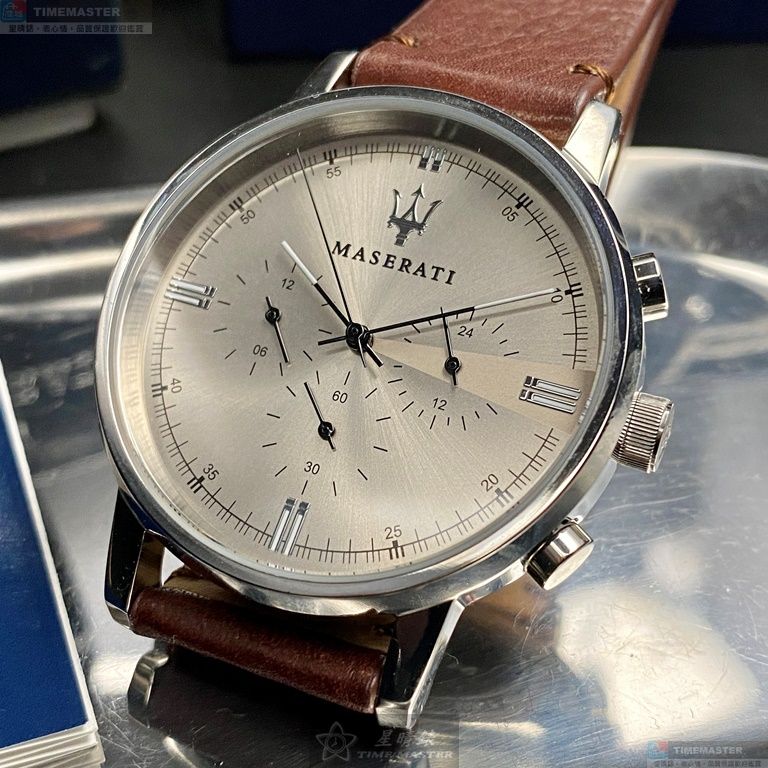 [星晴錶業]MASERATI手錶,42mm,R8871630001亮銅色錶面銀錶殼咖啡色真皮皮革錶帶款, , large