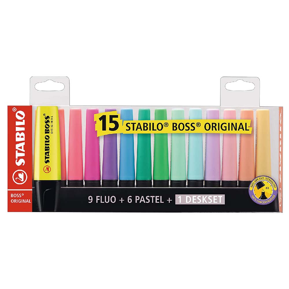 STABILO 德國 思筆樂 BOSS ORIGINAL Pastel 波士馬卡龍色經典螢光筆 15色組 /盒 ST7015-01-5, , large