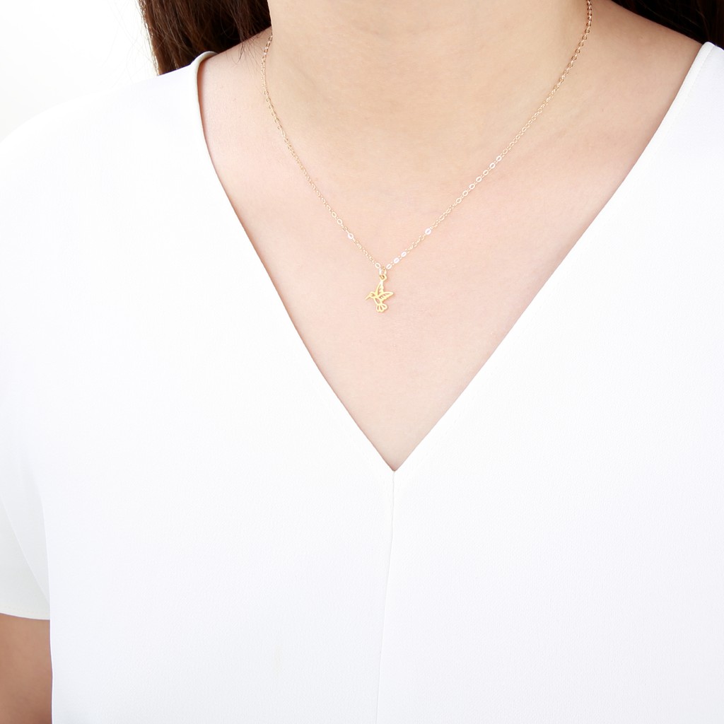 【Angel & Me】Golden Hummingbird s925 sterling silver necklace Birthday gift, , large