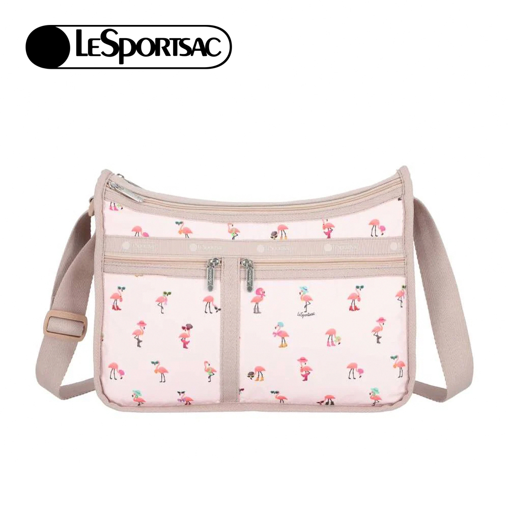 Lesportsac Deluxe Everyday Bag 經典斜背包 側背包 通勤旅行包 女包 男包(紅鶴海島派對), , large