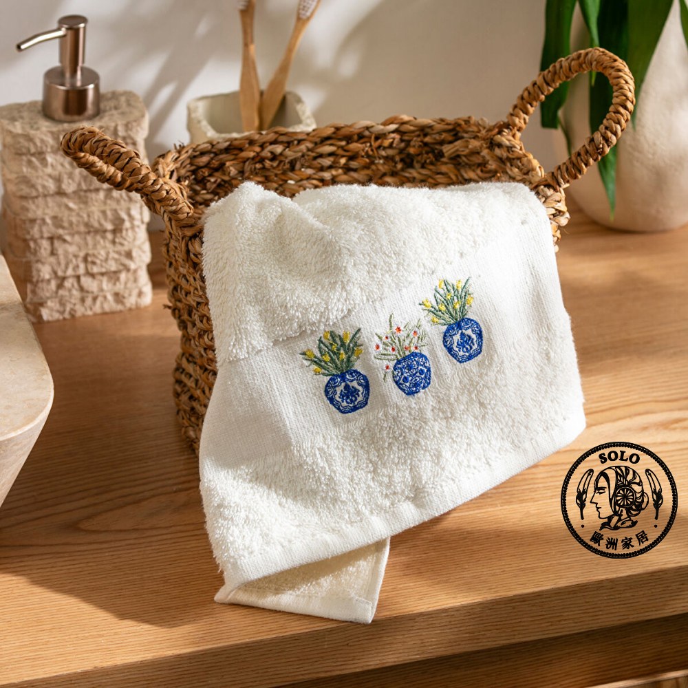 【SOLO歐洲家居】LCW Home 50x80cm 青花雅植刺繡純棉毛巾 100%純棉 超吸水, , large