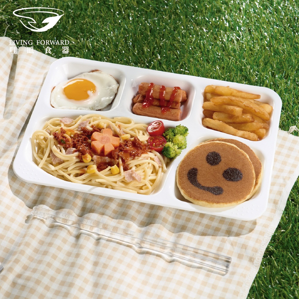 【哩皿食器】台灣製  食品級Tritan 五格餐盤(白), , large