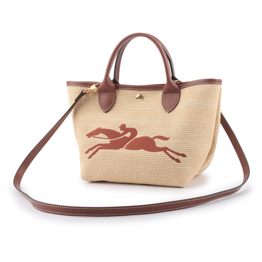 LONGCHAMP S號 LE PANIER PLIAGE 草編二用包/棕色, , large
