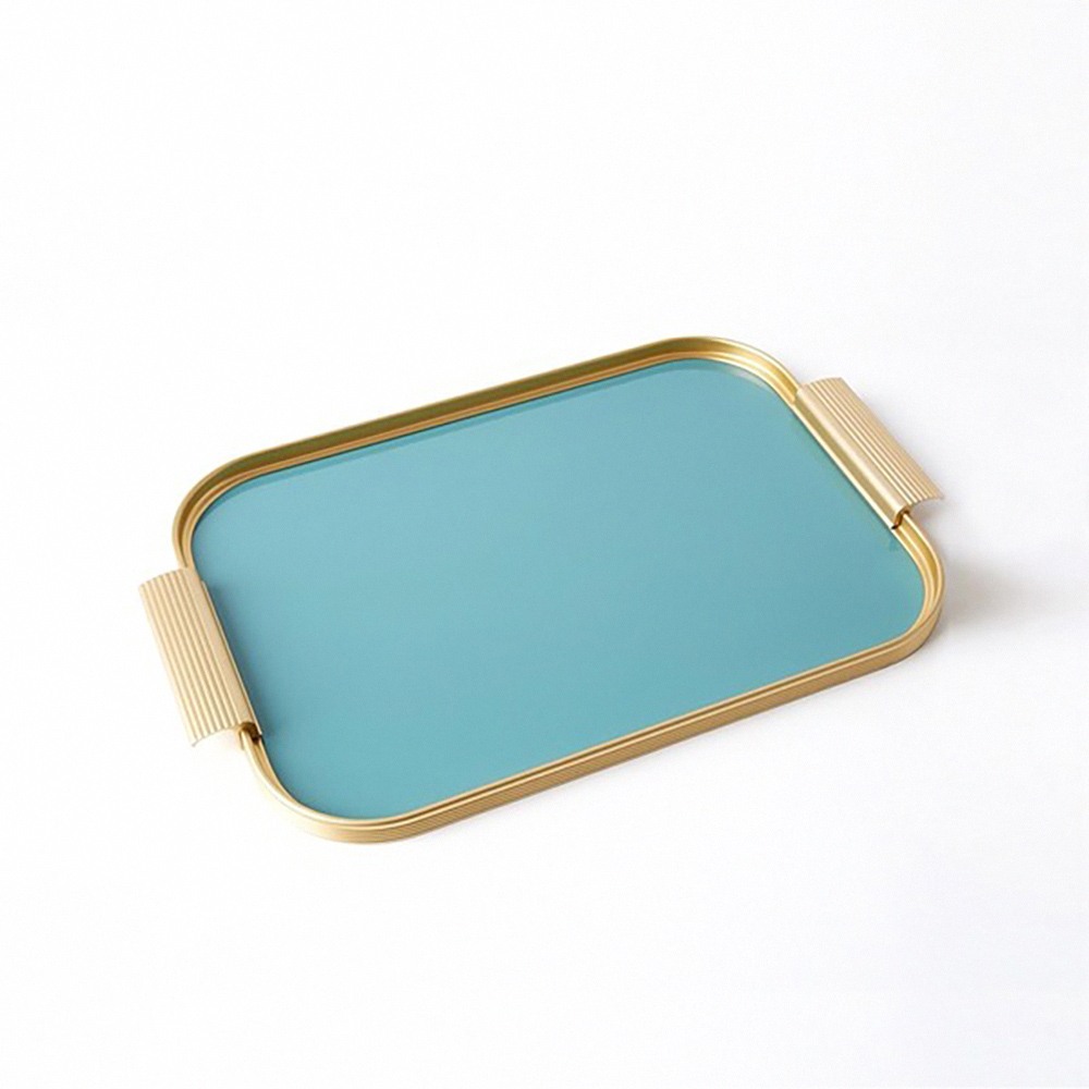 Kaymet Rectangular Tray - Gold Edge + Turquoise Blue - 35x25.5cm, , large