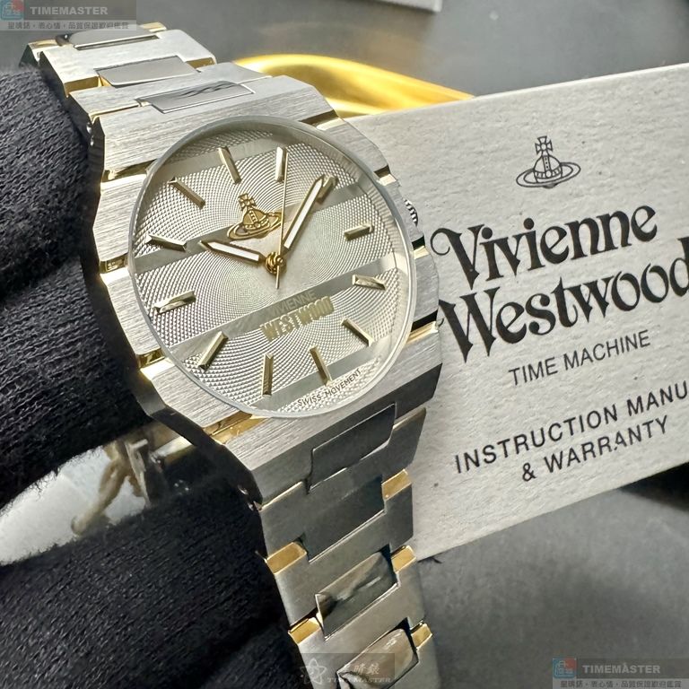 [星晴錶業]Vivienne Westwood手錶,36mm, 40mm,VW30313幾何立體圖形, 銀白色錶面白金色錶殼金銀相間精鋼錶帶款, , large