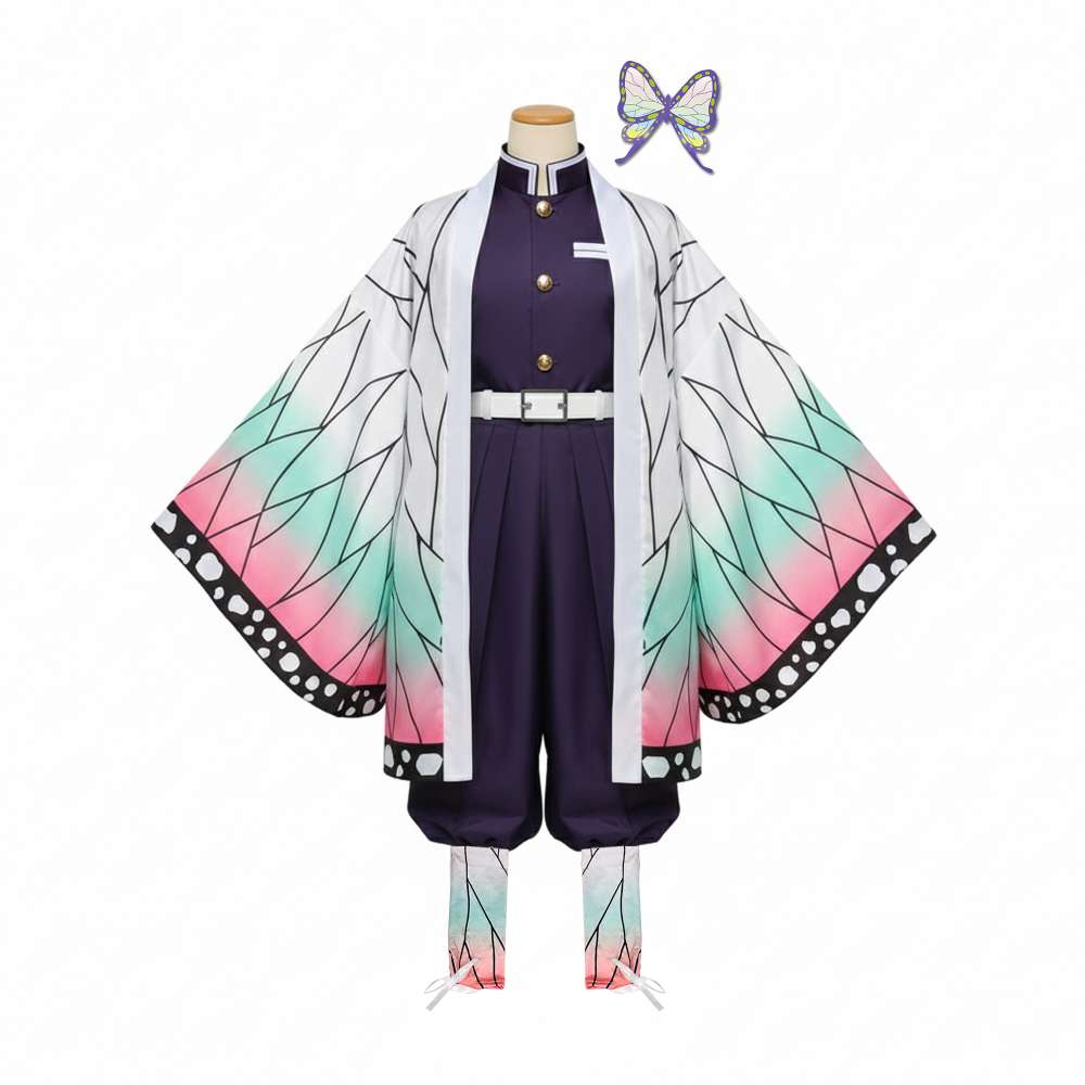 摩達客★萬聖派對變裝扮★兒童鬼殺隊胡蝶忍五件組-140cm（上衣/褲子/外衣/皮帶/綁腿)★Cosplay, , large