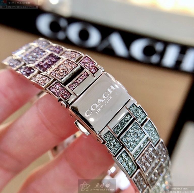 [星晴錶業]COACH手錶,34mm,CH00059彩虹圈錶面玫瑰金錶殼彩虹色精鋼錶帶款, , large