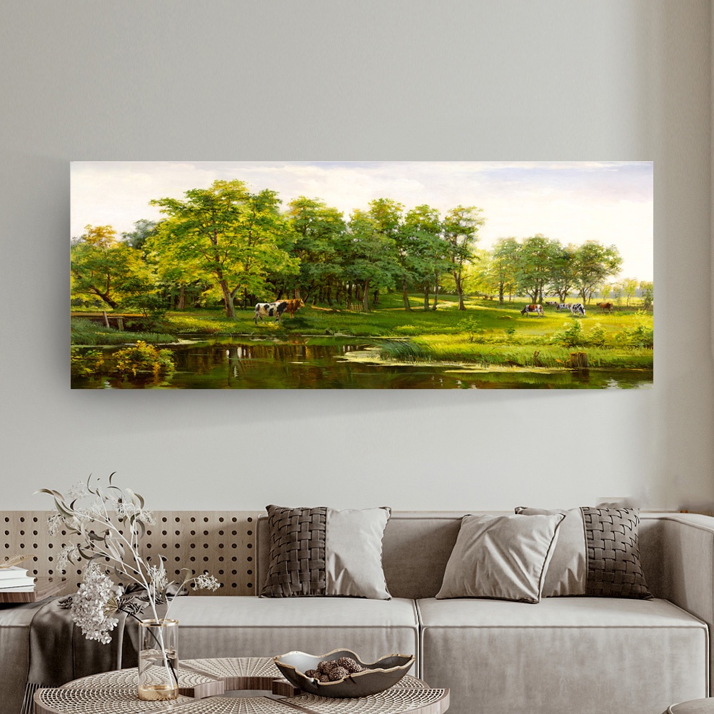【御畫房】湖畔晨曲 國家一級畫師手繪油畫60&times;120cm(VF-52), , large